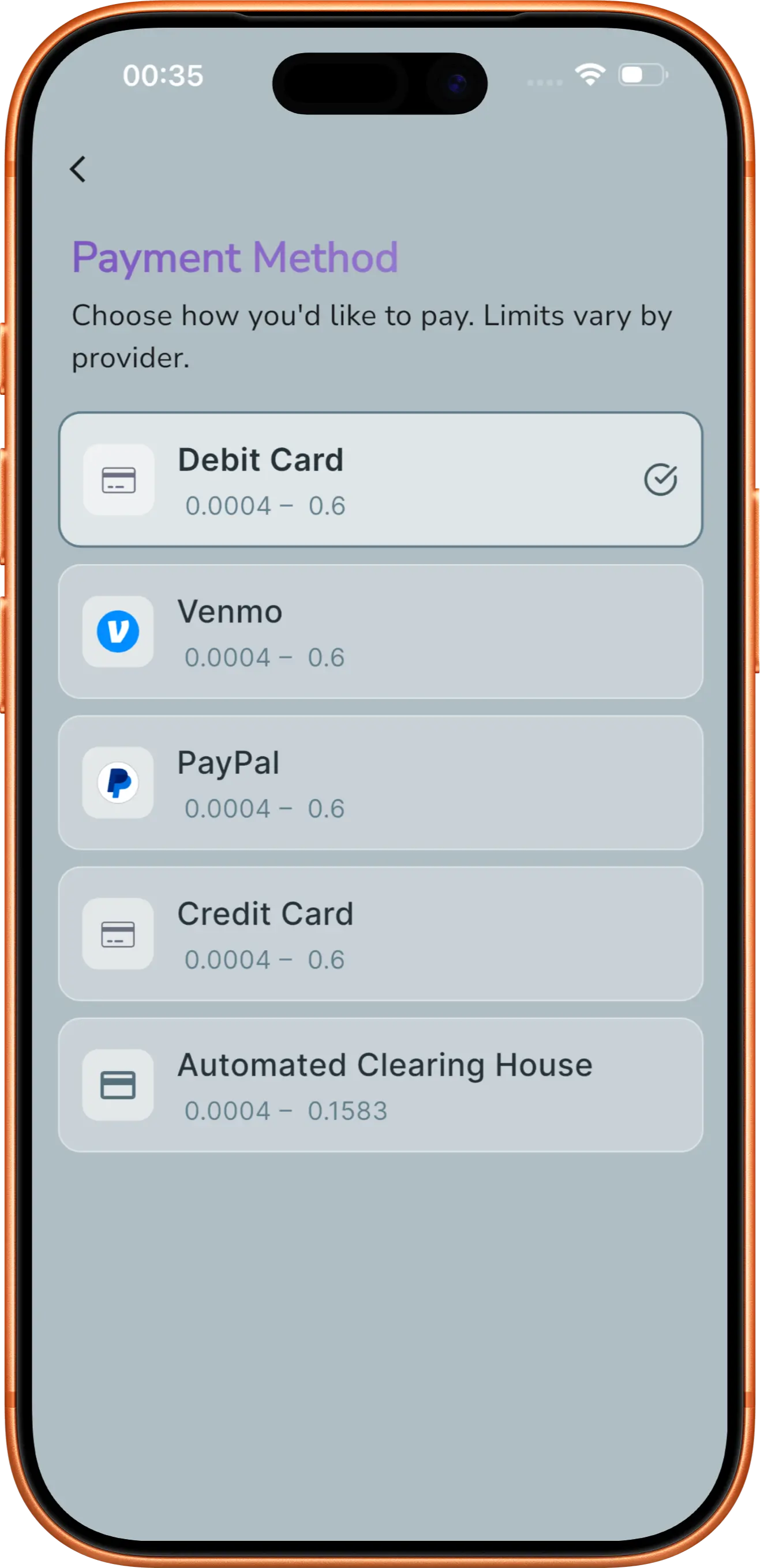 Choosing a payout method in the Shakesco app